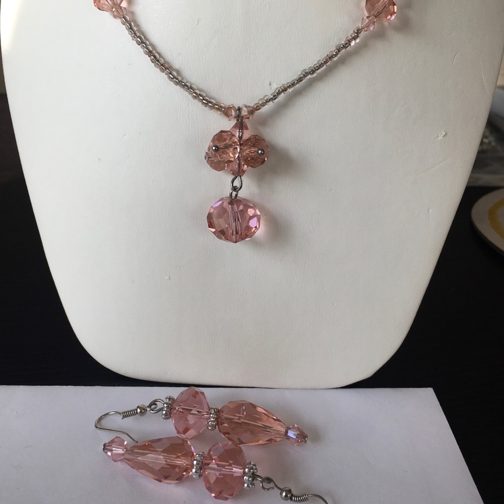 Rose Gold Crystal Necklace and Earrings